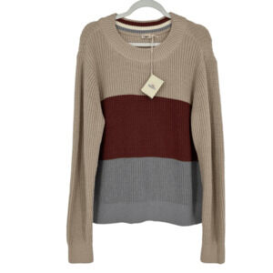 Faherty Womens XL Cozy Cotton Crew Neck Sweater Colorblock Chunky Preppy Yacht
